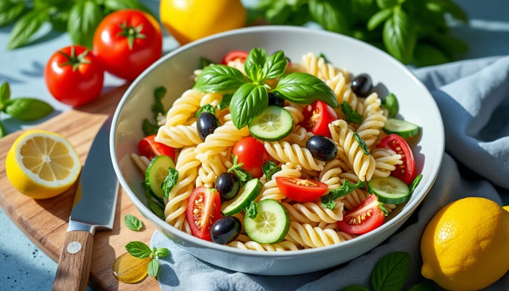 en période de canicule, découvrez une recette express de salade de pâtes prête en 10 minutes : ultra fraîche, légère et idéale pour se régaler tout en se rafraîchissant !